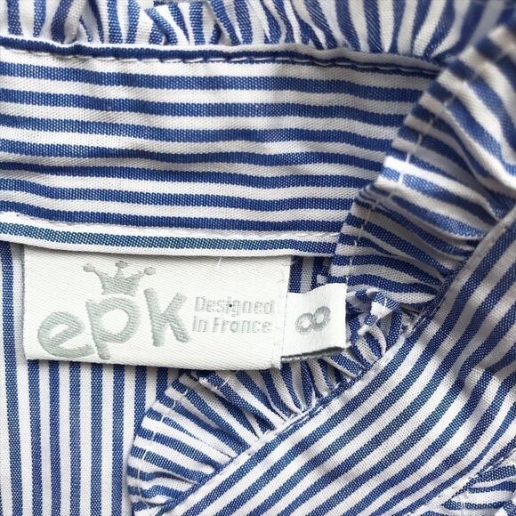 epk blue stripe ruffle button down shirt EUC 8Y - Picture 4 of 5